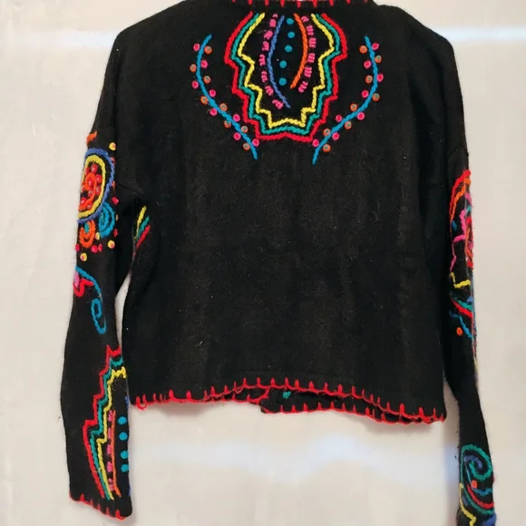 Vtg Kitty Hawk Vivian Wang Small Multicolor Cardigan Sweater Art Bold Angora L - Picture 2 of 7